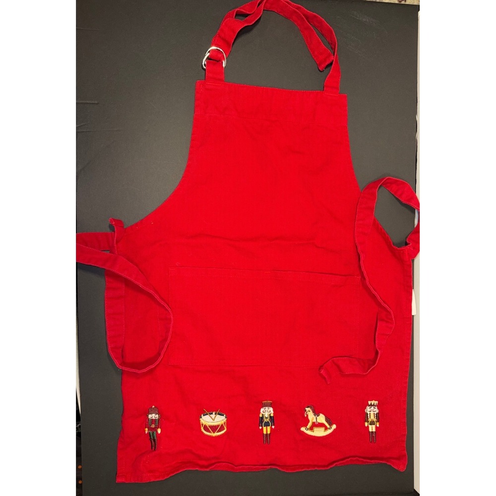 Williams Sonoma Kids Red Nutcracker Embroidered Christmas Apron Cotton Twill